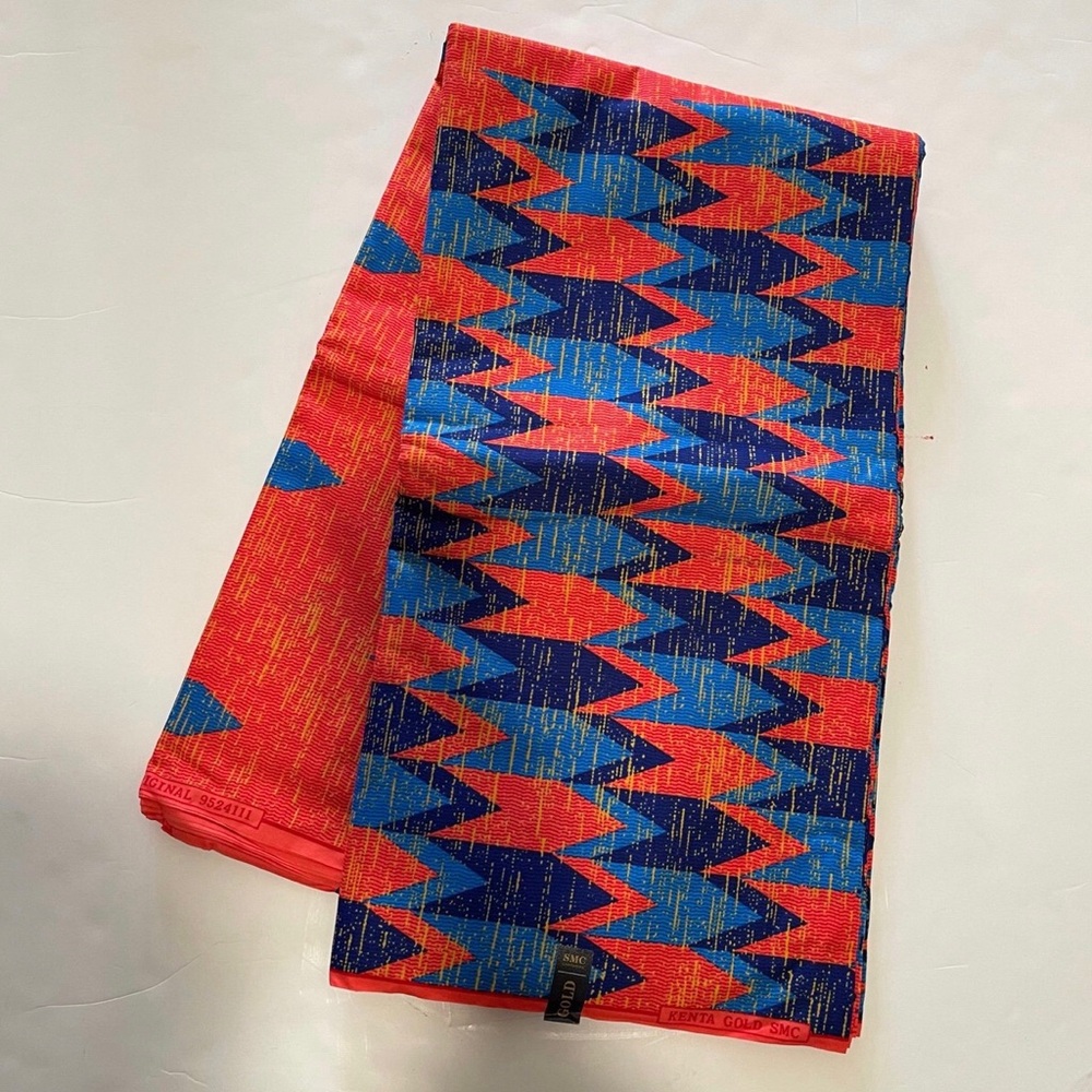 Orange and Blue Multocolor Cotton Fabric